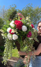 Load image into Gallery viewer, XL White Ivory and Cerise Artificial Hanging Basket