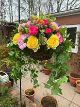 Load image into Gallery viewer, Pink, Yellow and Purple Artificial Hanging basket- 12 Inch Basket