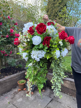 Load image into Gallery viewer, XL White Ivory and Red Artificial Hanging Basket