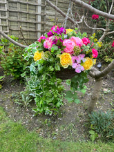 Load image into Gallery viewer, Pink, Yellow and Purple Artificial Hanging basket- 12 Inch Basket