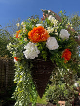 Load image into Gallery viewer, XL White Ivory and Orange Artificial Hanging Basket