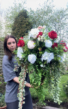 Load image into Gallery viewer, XL White Ivory and Red Artificial Hanging Basket
