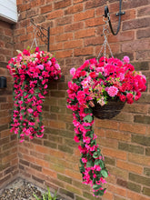 Load image into Gallery viewer, Red Pink Cerise Artificial Hanging Basket - Brown Basket
