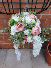 Load image into Gallery viewer, Artificial Luxury Hanging Basket - Blush pink and white - Brown hanging basket