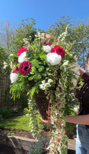 Load image into Gallery viewer, XL White Ivory and Cerise Artificial Hanging Basket
