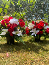 Load image into Gallery viewer, Red and White Artificial Grave Pot
