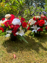 Load image into Gallery viewer, Red and White Artificial Grave Pot
