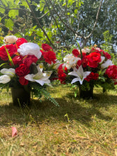 Load image into Gallery viewer, Red and White Artificial Grave Pot
