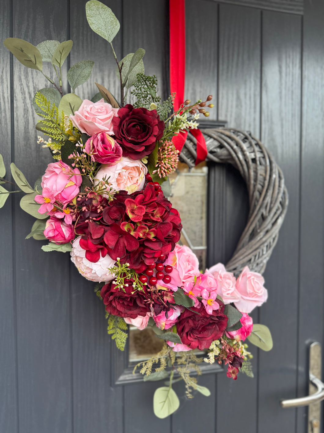 Pink and Red Valentines Heart Wreath - Grey