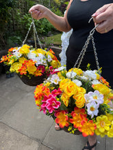 Load image into Gallery viewer, Pink Yellow and Orange Hanging Baskets
