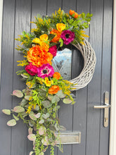 Load image into Gallery viewer, Orange , Cerise and Yellow Cascading Wreatt
