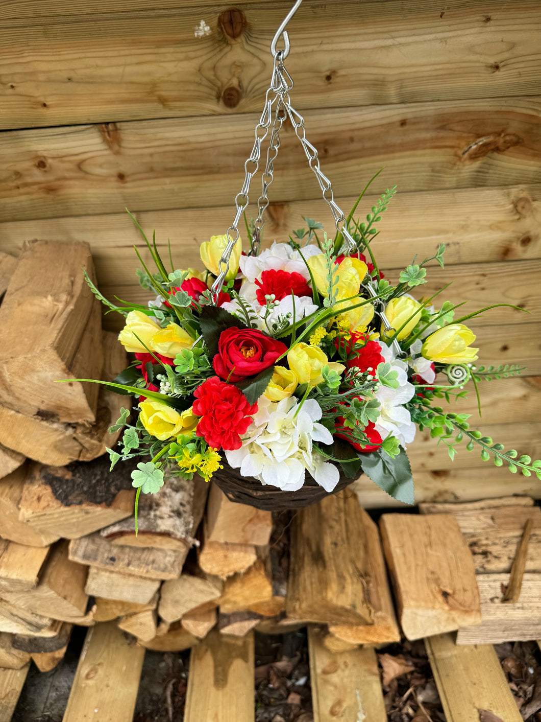 Red,Lemon and Ivory 10 inch Hanging Basket