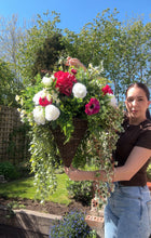 Load image into Gallery viewer, XL White Ivory and Cerise Artificial Hanging Basket
