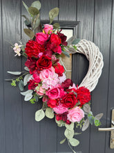 Load image into Gallery viewer, Pink and Red Valentines Heart Wreath - White
