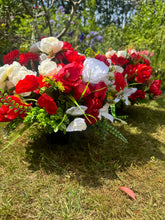 Load image into Gallery viewer, Red and White Artificial Grave Pot
