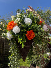 Load image into Gallery viewer, XL White Ivory and Orange Artificial Hanging Basket
