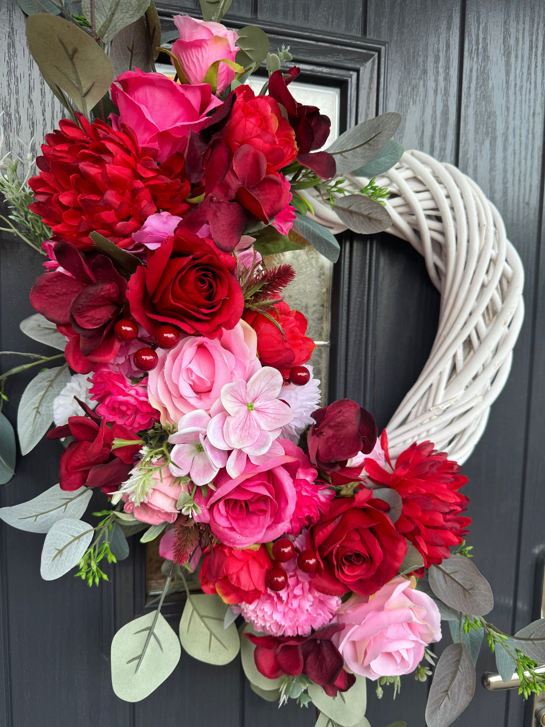 Pink and Red Valentines Heart Wreath - White