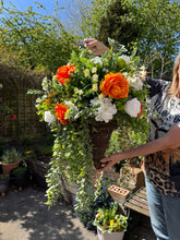 Load image into Gallery viewer, XL White Ivory and Orange Artificial Hanging Basket
