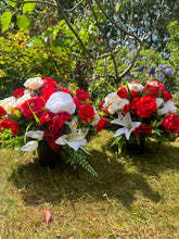 Load image into Gallery viewer, Red and White Artificial Grave Pot
