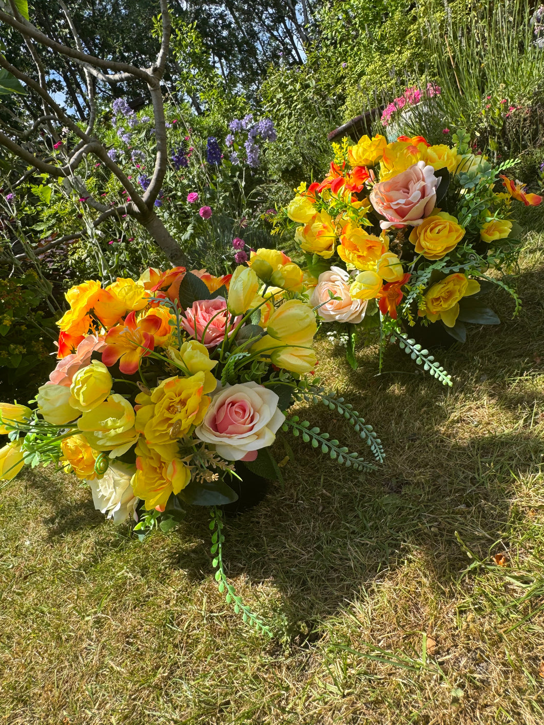 Orange and Yellow Mix Artificial Grave Pot