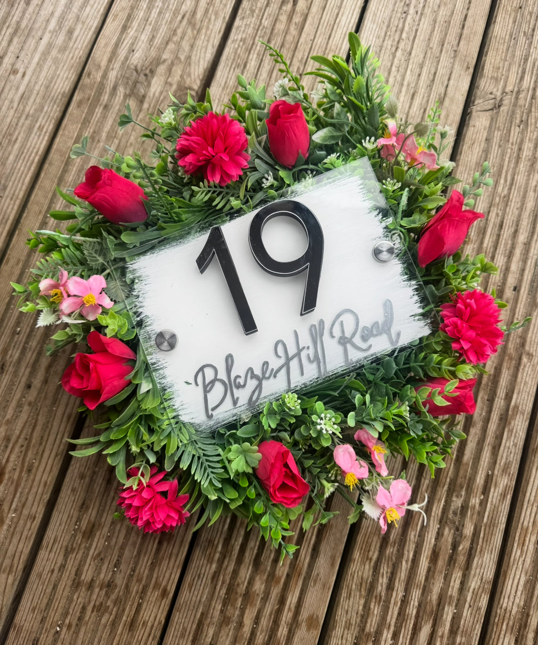 Personalised Wall Sign - Cerise Flowers