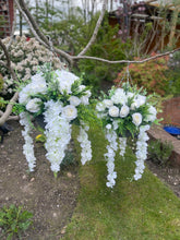 Load image into Gallery viewer, Artificial Hanging basket- 12 Inch Basket - White and Ivory flowers
