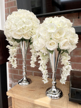 Load image into Gallery viewer, Ivory and White Artificial Flowers and Silver Vase
