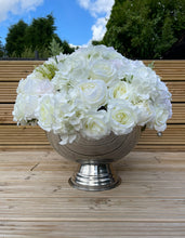 Load image into Gallery viewer, Artificial Vase - Champagne Bowl - Roses, Peonies and Hydrangeas - White and Ivory
